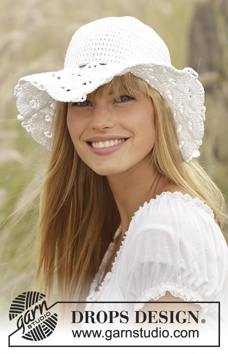 Country Girl / DROPS 167-7 - Virkattu viuhkakuvioinen DROPS hattu ”Muskat”-langasta