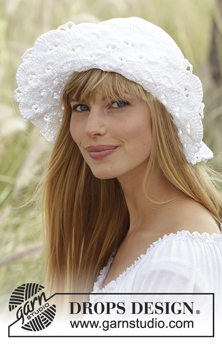 Country Girl / DROPS 167-7 - Virkad DROPS hatt i ”Muskat” med solfjädersmönster