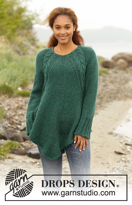 Emerald Queen / DROPS 171-1 - Knitted DROPS tunic with deep raglan and cables, worked top down in ”Air”. Size: S - XXXL.