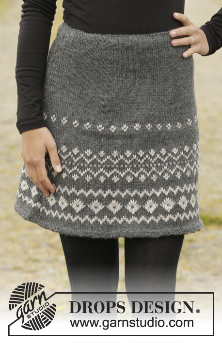 Diamond Twist / DROPS 171-26 - Knitted DROPS skirt with colour pattern in ”Lima”. Size: S - XXXL.