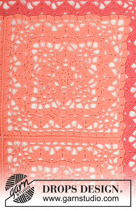 Orient Dream / DROPS 175-10 - Blanket with crochet squares and lace pattern, in DROPS Paris.