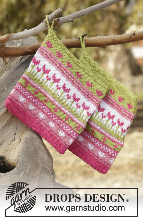 Always Spring Potholder / DROPS 178-19 - Knitted potholder with multi-coloured pattern in DROPS Safran.