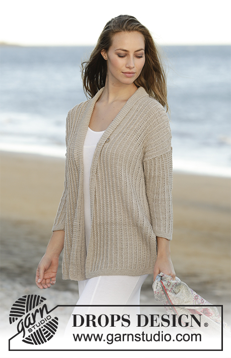 Zoey / DROPS 178-3 - Knitted jacket with textured pattern in DROPS Cotton Merino. Sizes S - XXXL.