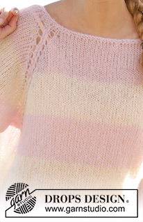 Strawberry Vanilla / DROPS 178-57 - Raglánový pulovr s pastelovými pruhy pletený shora dolů z příze DROPS Brushed Alpaca Silk. Velikost: S-XXXL