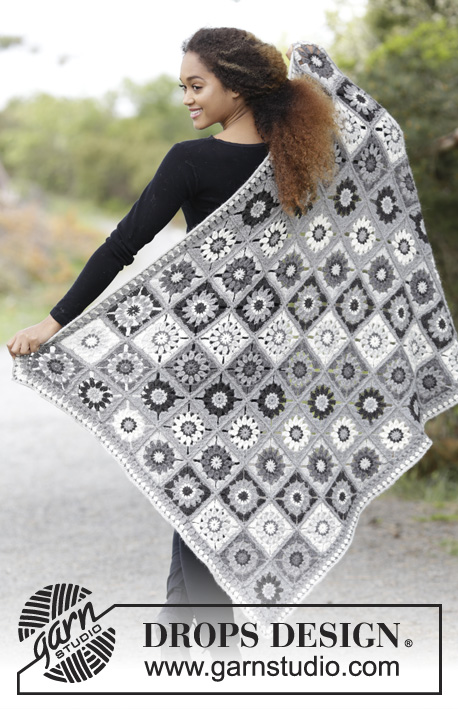 Margarita / DROPS 179-5 - Blanket with crochet squares. 
Piece is crocheted in DROPS Puna or Sky.