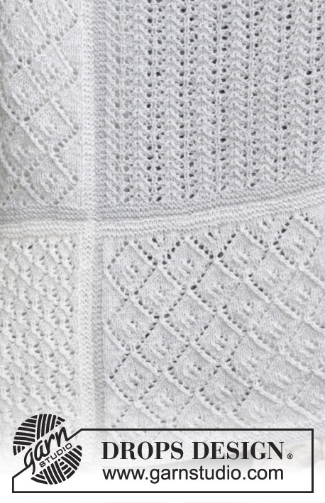 Twelve Clouds / DROPS 181-32 - Knitted blanket with squares in lace pattern.
Piece is knitted in 2 strands DROPS Alpaca.