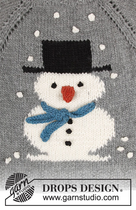 Frosty's Christmas / DROPS 183-13 - Pull de Noël tricoté de haut en bas, avec jacquard bonhomme de neige et emmanchures raglan, en DROPS Snow ou DROPS Wish. Du S au XXXL