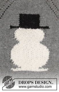 Frosty's Christmas / DROPS 183-13 - Ylhäältä alas neulottu lumiukkokuvioinen raglanpusero / joulupusero. Koot S-XXXL.
Työ neulotaan DROPS Snow-langasta.