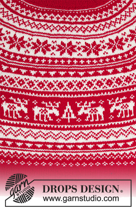 Season Greetings / DROPS 183-5 - Kötött karácsonyi pulóver kerek vállrésszel, színes norvégmintával, fentről lefelé kötve S - XXXL méretekben. A darabot DROPS Karisma fonalból kötjük.