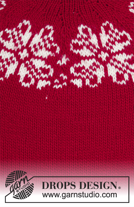 Julerose / DROPS 183-6 - Pull tricoté de haut en bas, avec empiècement arrondi, col montant et jacquard nordique en DROPS Snow. Du S au XXXL.