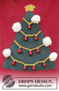 How To Be A Christmas Tree / DROPS 183-8 - DROPS Alpaca ja DROPS Brushed Alpaca Silk lõngadest kootud DROPS Snow lõngast tuttidega jõulukuusega kampsun suurustele S kuni XXXL