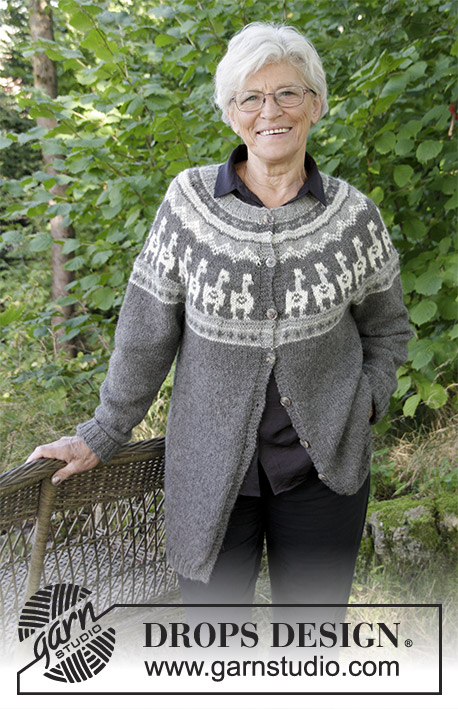 Andean Caravan Jacket / DROPS 184-19 - Knitted jumper with round yoke, llama / alpaca, multi-coloured pattern and A-shape, knitted top down. The piece is worked in DROPS Puna. Sizes S - XXXL.