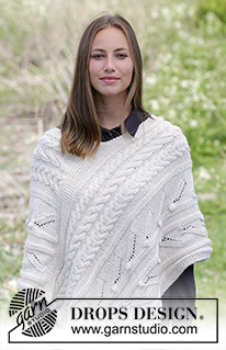 Winter's Heart / DROPS 184-5 - Knitted poncho with cables, bubbles and lace pattern. Sizes S - XXXL.
The piece is worked in 2 strands DROPS BabyMerino.