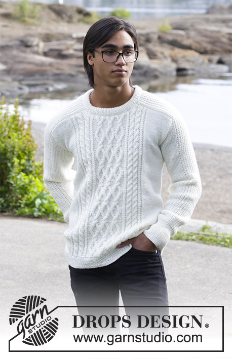 Siberia / DROPS 185-2 - Męski sweter na drutach, z warkoczami. Od 13/14 lat do rozmiaru XXXL. 
Z włóczki DROPS Merino Extra Fine.