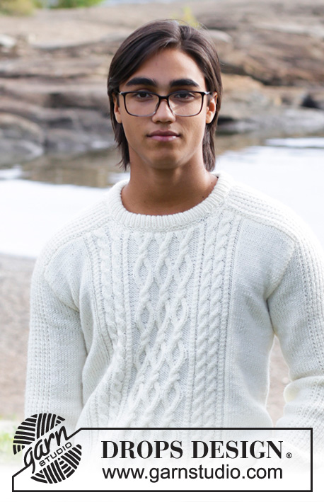 Siberia / DROPS 185-2 - Men’s knitted sweater with cables. Sizes 13/14 years – XXXL. 
The piece is worked in DROPS Merino Extra Fine.