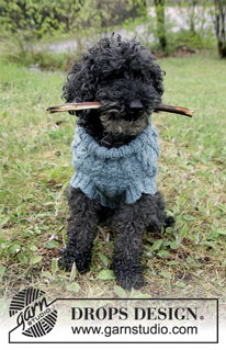 Barking Cables / DROPS 185-33 - Sweterek dla psa na drutach, z warkoczami. Od XS do M. 
Z włóczki DROPS Karisma.