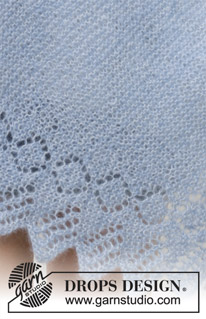 Opaline / DROPS 188-37 - Strikket sjal med retstrik og hulmønster. Arbejdet er strikket sidelæns i 2 tråde DROPS Kid-Silk.