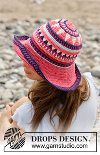 Bazar Hat / DROPS 190-19 - Hæklet hat med flerfarvet mønster. Arbejdet er hæklet i DROPS Paris