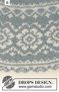 Periwinkle / DROPS 191-1 - Gebreide trui met ronde pas, veelkleurig Scandinavisch patroon en A-lijn. Maat: S - XXXL Het werk wordt gebreid in DROPS Merino Extra Fine.