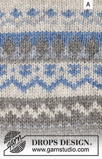 Nougat / DROPS 191-12 - DROPS Air lõngast ülevalt alla kootud mitmevärvilise mustriga ja ümara passega džemper suurustele S kuni XXXL