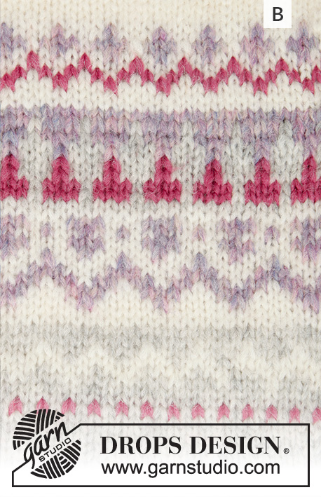 Nougat / DROPS 191-12 - Gebreide trui met ronde pas en veelkleurige Scandinavisch patroon, van boven naar beneden gebreid. Maten S - XXXL. Het werk wordt gebreid in DROPS Air.
