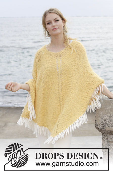 Soldans / DROPS 191-33 - Knitted poncho with holes and a fringe, worked top down. Sizes S - XXXL. The piece is worked in DROPS Melody and the fringe in DROPS Snow.