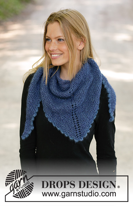Midnight Hour / DROPS 194-11 - Knitted shawl in 2 strands DROPS Kid-Silk with garter stitch and picot edge.
