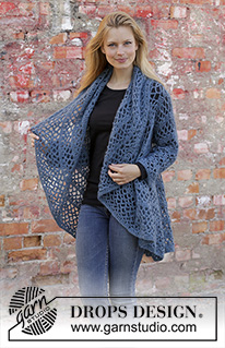 Blue Helix / DROPS 194-36 - Circle crocheted jacket in 1 strand DROPS Nord + 1 strand DROPS Kid-Silk. Piece is worked with lace pattern. Size: S - XXXL