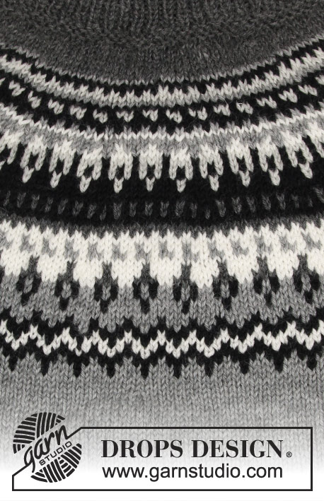 Night Shades / DROPS 195-19 - Knitted jumper round yoke in DROPS Karisma. Piece is knitted bottom up with Nordic pattern. Size: S - XXXL