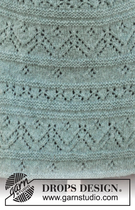 Mint Tulip / DROPS 196-38 - Stickad kjol i DROPS Sky. Arbetet är stickat uppifrån och ner med hålmönster och rätstickning. Storlek S - XXXL.