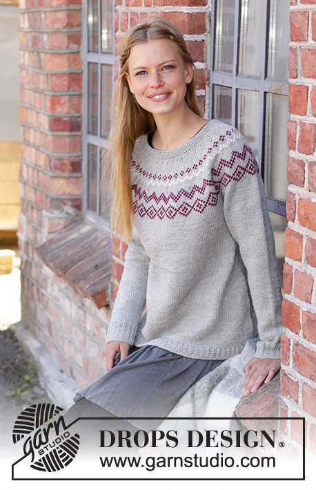Old Mill Pullover / DROPS 197-4 - Knitted jumper in DROPS Karisma or DROPS Merino Extra Fine. The piece is worked top down with Nordic pattern. Sizes S - XXXL.