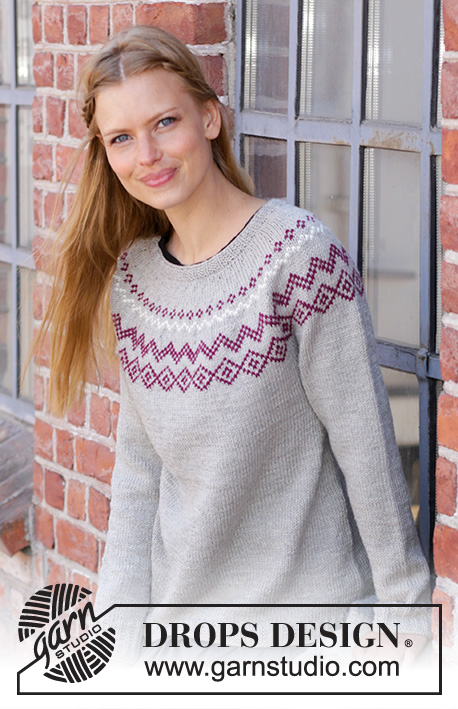 Old Mill Pullover / DROPS 197-4 - Knitted jumper in DROPS Karisma or DROPS Merino Extra Fine. The piece is worked top down with Nordic pattern. Sizes S - XXXL.
