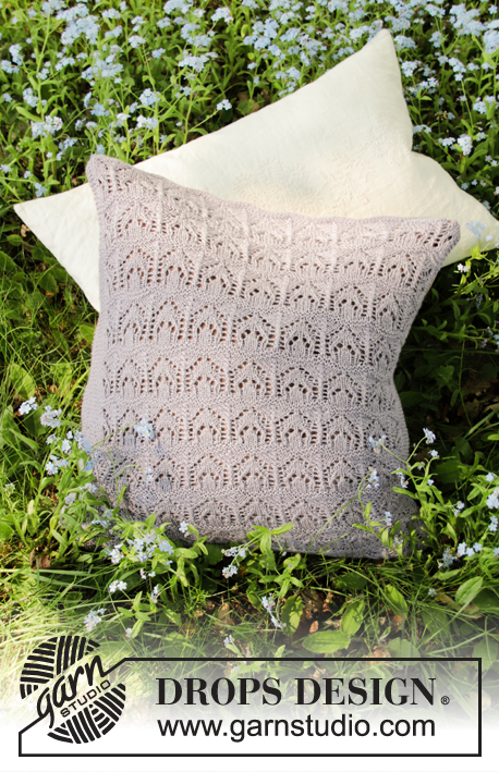 Erendis Pillow / DROPS 198-28 - Cojín de punto con patrón de calados en DROPS BabyAlpaca Silk. Tamaño:  45 x 45 cm.