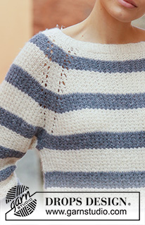 Sjøbris / DROPS 199-1 - Knitted jumper with raglan and stripes in DROPS Sky. The piece is worked top down. Sizes S - XXXL.