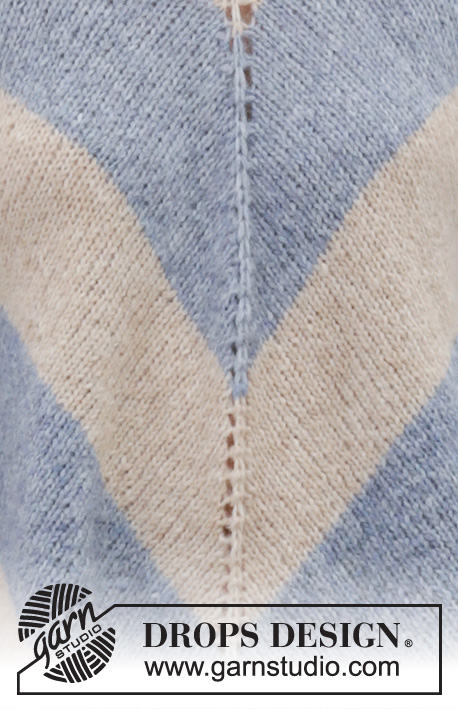 Blue Pagoda / DROPS 199-25 - Sweter poncho na drutach, przerabiany od góry do dołu z włóczki DROPS Air, z reglanowymi rękawami, w paski. Od S do XXXL.