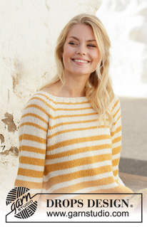 Let the Sun In Sweater / DROPS 200-14 - Sweter na drutach, przerabiany od góry do dołu 2 nitkami włóczki DROPS Alpaca, z reglanowymi rękawami i w paski. Od S do XXXL