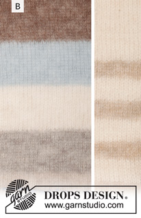 Mardi Gras / DROPS 201-22 - DROPS Brushed Alpaca Silk lõngast ripskoes kootud puhvis varrukatega triibuline džemper suurustele S kuni XXXL