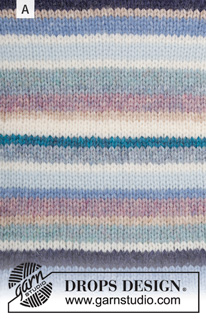 Happy Stripes / DROPS 202-1 - Sweter na drutach, przerabiany od góry do dołu, 2 nitkami włóczki DROPS Air, z reglanem, w paski i z bufiastymi rękawami. Od S do XXXL.