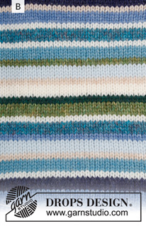 Happy Stripes / DROPS 202-1 - Pulôver tricotado de cima para baixo com 2 fios DROPS Air, com cavas raglan, riscas e mangas largas apertadas nos punhos. Do S ao XXXL.