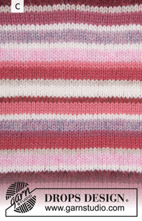 Happy Stripes / DROPS 202-1 - Sweter na drutach, przerabiany od góry do dołu, 2 nitkami włóczki DROPS Air, z reglanem, w paski i z bufiastymi rękawami. Od S do XXXL.
