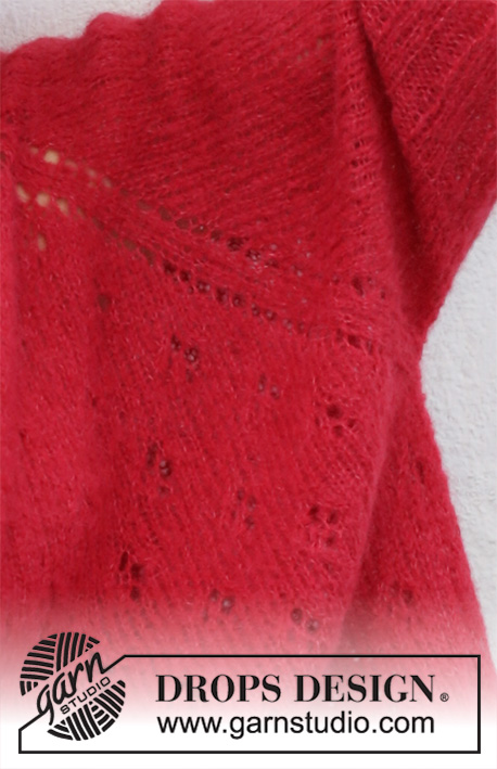 Strawberry Swing / DROPS 202-19 - Sweter poncho przerabiany od góry do dołu, z reglanowymi rękawami i ściegiem ażurowym, z włóczki DROPS Brushed Alpaca Silk. Od S do XXXL