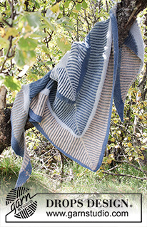 Sandstone Wrap / DROPS 203-16 - Knitted shawl in DROPS Alpaca. The piece is worked top down with stripes and 2-coloured English rib.