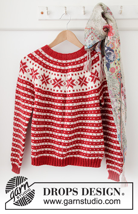 Candy Cane Lane / DROPS 205-22 - Knitted jumper with Nordic Fana pattern in DROPS Karisma or DROPS Lima. The piece is worked top down, with round yoke. Sizes S - XXXL.