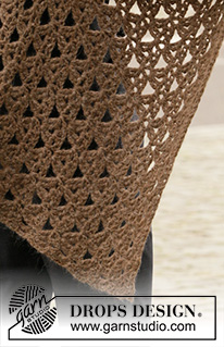 Chocolate Waterfall / DROPS 206-46 - Długi sweter na szydełku z włóczki DROPS Air, ze ściegiem ażurowym i wachlarzami. Od S do XXXL