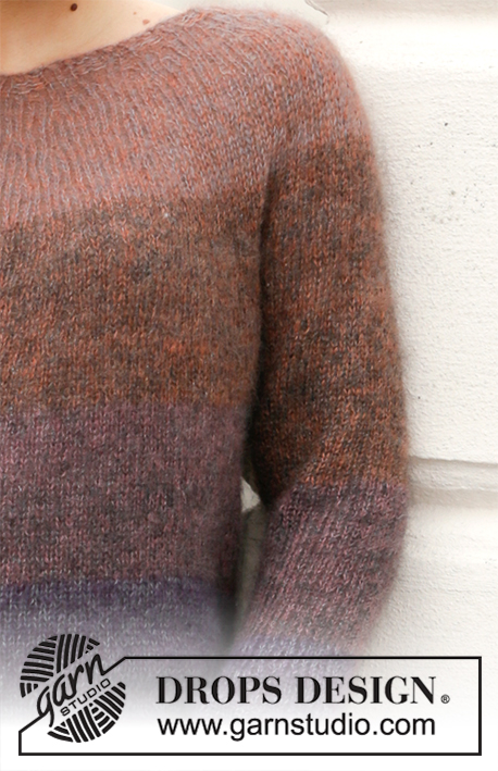 Story of Autumn / DROPS 206-7 - Sweter na drutach przerabiany od góry do dołu 2 nitkami włóczki DROPS Kid-Silk, z zaokrąglonym karczkiem. Od S do XXXL.