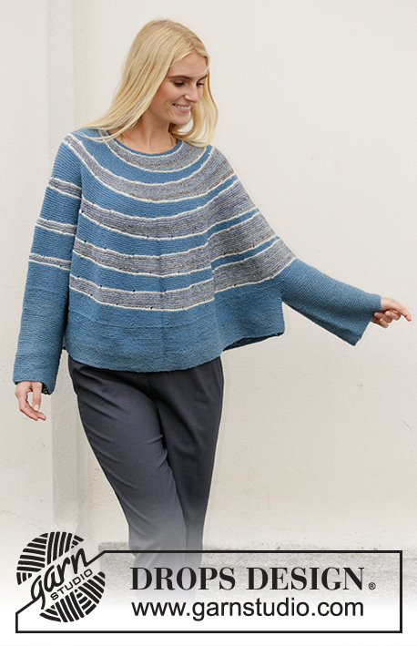 Winter Swagger / DROPS 207-10 - Knitted poncho jumper with round yoke in DROPS Fabel. The piece is knitted top down with short rows and stripes. Size: S - XXXL