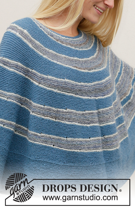 Winter Swagger / DROPS 207-10 - Knitted poncho jumper with round yoke in DROPS Fabel. The piece is knitted top down with short rows and stripes. Size: S - XXXL