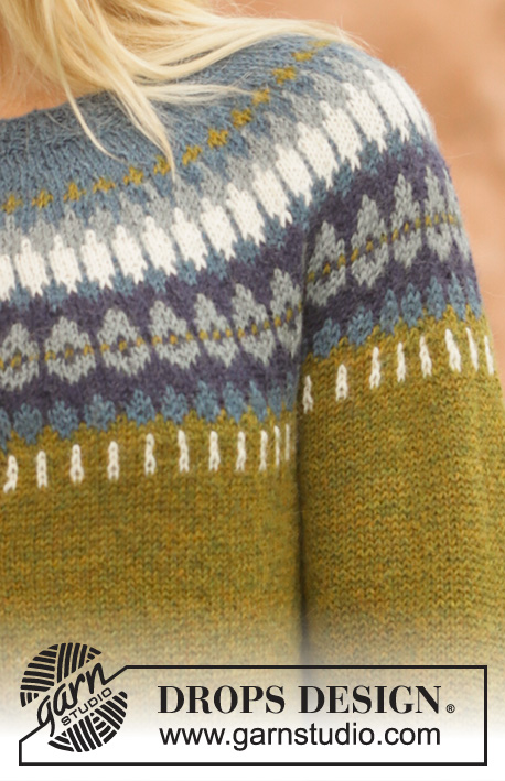 Heim Jacket / DROPS 207-2 - Rozpinany sweter na drutach przerabiany od góry do dołu z zaokrąglonym karczkiem z żakardem norweskim, z włóczki DROPS Alpaca. Od S do XXXL.