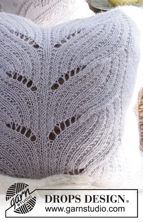 Lilac Leaves / DROPS 207-53 - Capa de almofada tricotada com ponto rendado em DROPS Alpaca e DROPS Kid-Silk.
