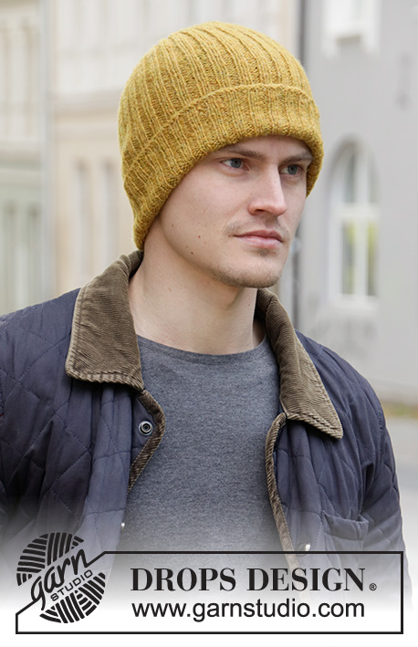 Sun In The City / DROPS 208-2 - Knitted hat / hipster hat for men with rib in DROPS Sky.